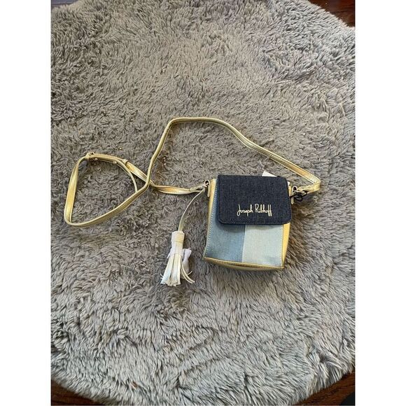 NWT Joseph ribkoff metallic gold and denim small crossbody purse - Picture 1 of 5
